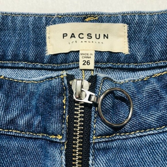 Pacsun Blue Jean Denim Mini Skirt zip raw cutoff - Picture 11 of 12